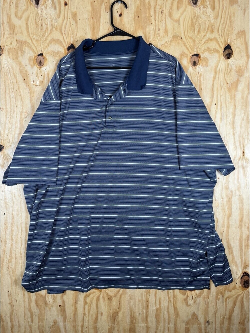 Reebok Mens Golf Polo Shirt Size 6XL BIG & TALL Navy Blue Striped Polyester Knit